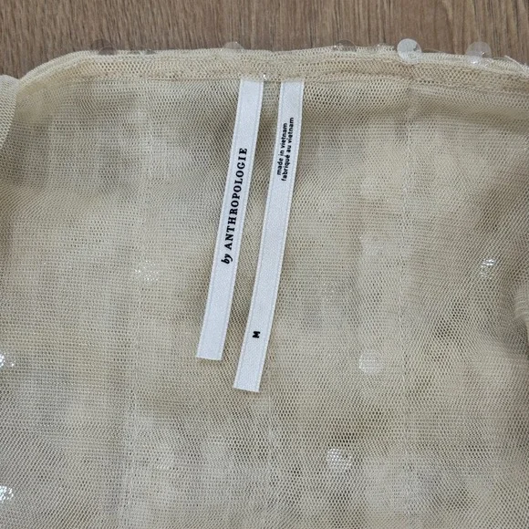 ANTHROPOLOGIE Sequin Ruffled Tank Size M Buttery Cream Party Blouse MSRP $98 - Picture 6 of 10